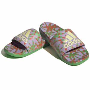 adidas Lavender Slide Sandals with Green Soles and Pink Accents